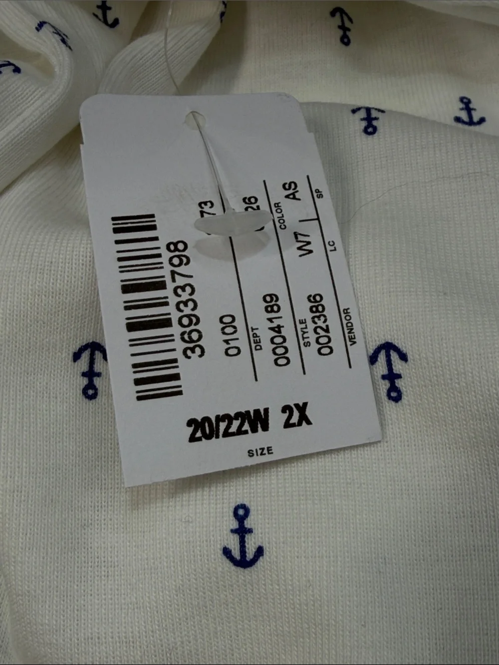 CJ Banks NWT White 3/4 Sleeve Tee with Navy Anchor Print Size 2X
